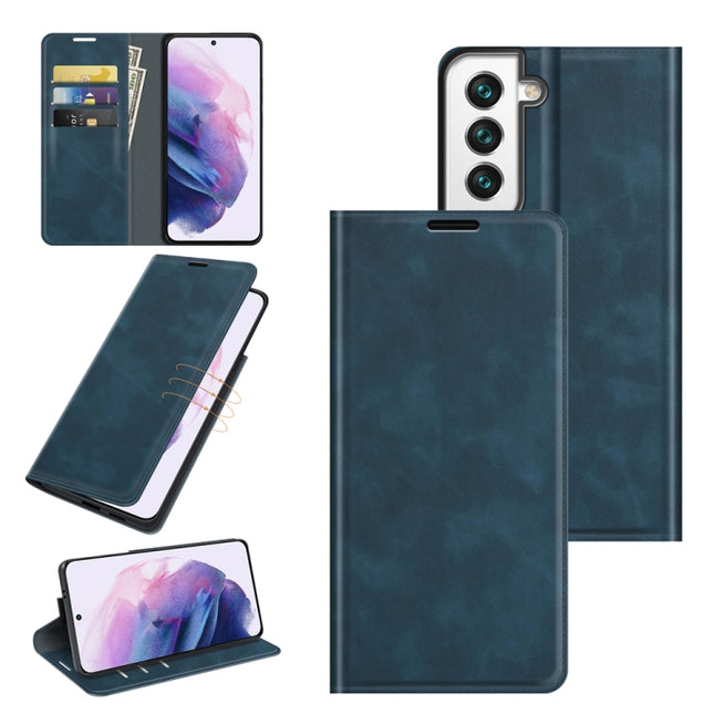 For Samsung Galaxy S22+ 5G Retro-skin Business Magnetic Suction Leather Case with Holder & Card Slots & Wallet(Dark Blue)-garmade.com