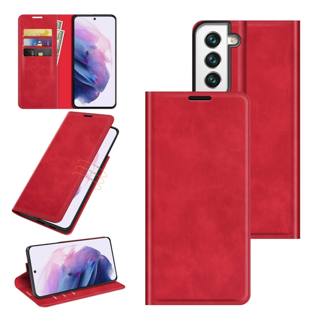For Samsung Galaxy S22+ 5G Retro-skin Business Magnetic Suction Leather Case with Holder & Card Slots & Wallet(Red)-garmade.com