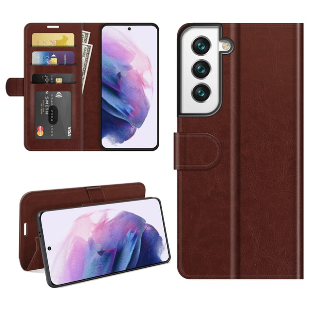 For Samsung Galaxy S22+ 5G R64 Texture Single Horizontal Flip Protective Case with Holder & Card Slots & Wallet& Photo Frame(Brown)-garmade.com