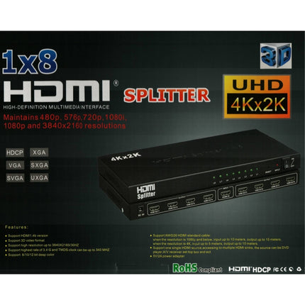 1 x 8 4K x 2K 3840*2160/30HZ HDMI Splitter-garmade.com