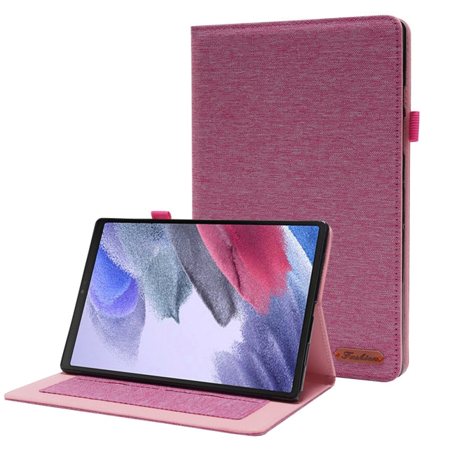 For Samsung Galaxy Tab A8 10.5 2021 Horizontal Flip Fabric PU Leather Tablet Case with Card Slots & Holder(Rose Red)-garmade.com