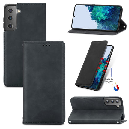 For Samsung Galaxy S22+ 5G Retro Skin Feel Magnetic Horizontal Flip Leather Case with Holder & Card Slots & Wallet & Photo Frame(Black)-garmade.com