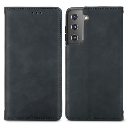 For Samsung Galaxy S22+ 5G Retro Skin Feel Magnetic Horizontal Flip Leather Case with Holder & Card Slots & Wallet & Photo Frame(Black)-garmade.com
