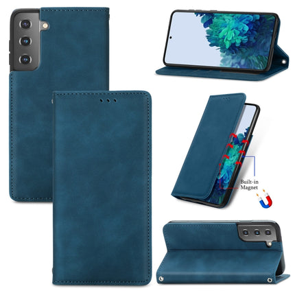 For Samsung Galaxy S22+ 5G Retro Skin Feel Magnetic Horizontal Flip Leather Case with Holder & Card Slots & Wallet & Photo Frame(Blue)-garmade.com