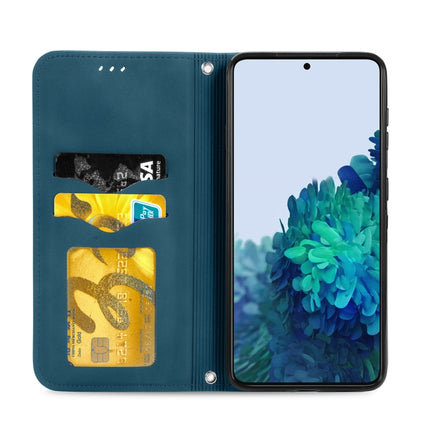 For Samsung Galaxy S22+ 5G Retro Skin Feel Magnetic Horizontal Flip Leather Case with Holder & Card Slots & Wallet & Photo Frame(Blue)-garmade.com