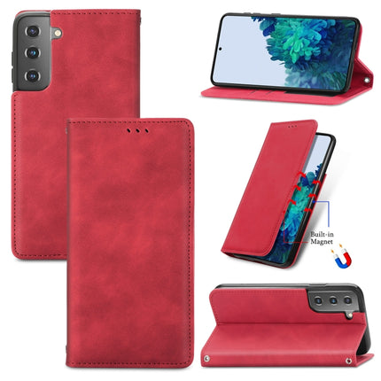 For Samsung Galaxy S22+ 5G Retro Skin Feel Magnetic Horizontal Flip Leather Case with Holder & Card Slots & Wallet & Photo Frame(Red)-garmade.com