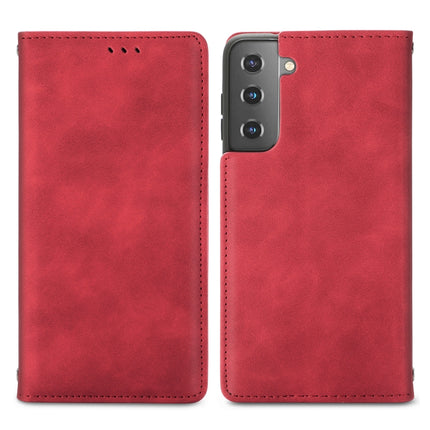 For Samsung Galaxy S22+ 5G Retro Skin Feel Magnetic Horizontal Flip Leather Case with Holder & Card Slots & Wallet & Photo Frame(Red)-garmade.com