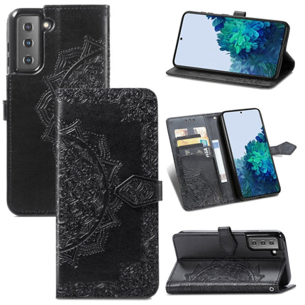 For Samsung Galaxy S22+ 5G Mandala Flower Embossed Horizontal Flip Leather Case with Holder & Card Slots & Wallet & Lanyard(Black)-garmade.com