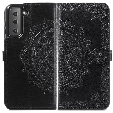 For Samsung Galaxy S22+ 5G Mandala Flower Embossed Horizontal Flip Leather Case with Holder & Card Slots & Wallet & Lanyard(Black)-garmade.com