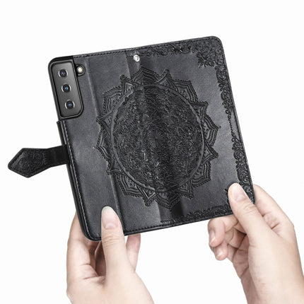 For Samsung Galaxy S22+ 5G Mandala Flower Embossed Horizontal Flip Leather Case with Holder & Card Slots & Wallet & Lanyard(Black)-garmade.com