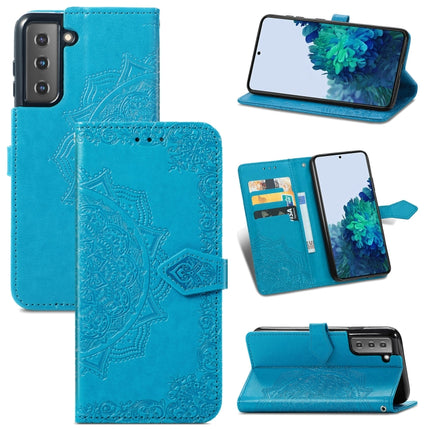 For Samsung Galaxy S22+ 5G Mandala Flower Embossed Horizontal Flip Leather Case with Holder & Card Slots & Wallet & Lanyard(Blue)-garmade.com