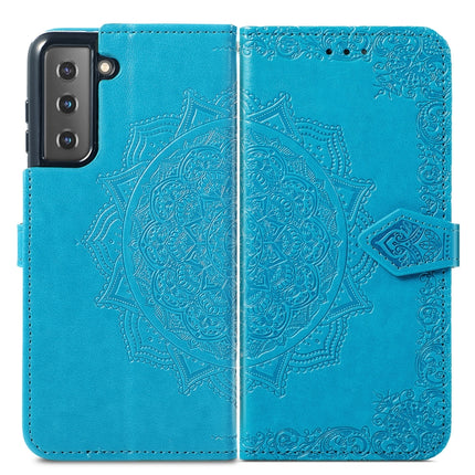 For Samsung Galaxy S22+ 5G Mandala Flower Embossed Horizontal Flip Leather Case with Holder & Card Slots & Wallet & Lanyard(Blue)-garmade.com