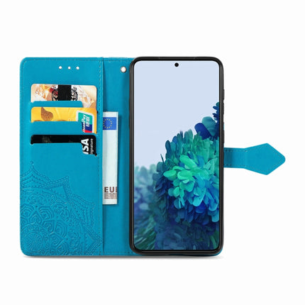 For Samsung Galaxy S22+ 5G Mandala Flower Embossed Horizontal Flip Leather Case with Holder & Card Slots & Wallet & Lanyard(Blue)-garmade.com