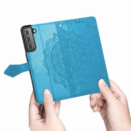 For Samsung Galaxy S22+ 5G Mandala Flower Embossed Horizontal Flip Leather Case with Holder & Card Slots & Wallet & Lanyard(Blue)-garmade.com