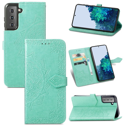 For Samsung Galaxy S22+ 5G Mandala Flower Embossed Horizontal Flip Leather Case with Holder & Card Slots & Wallet & Lanyard(Green)-garmade.com