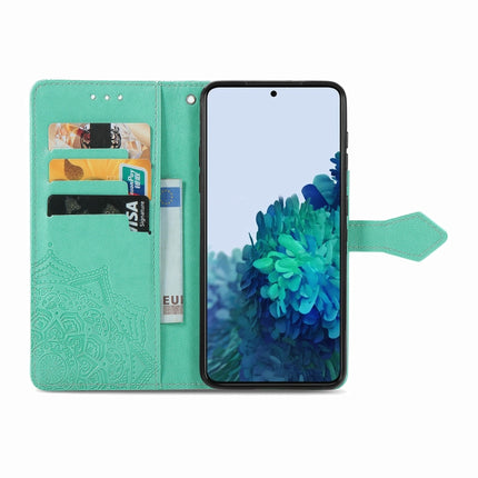 For Samsung Galaxy S22+ 5G Mandala Flower Embossed Horizontal Flip Leather Case with Holder & Card Slots & Wallet & Lanyard(Green)-garmade.com