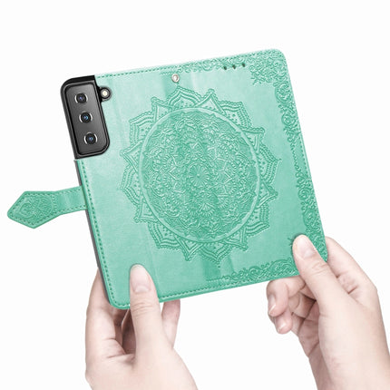 For Samsung Galaxy S22+ 5G Mandala Flower Embossed Horizontal Flip Leather Case with Holder & Card Slots & Wallet & Lanyard(Green)-garmade.com