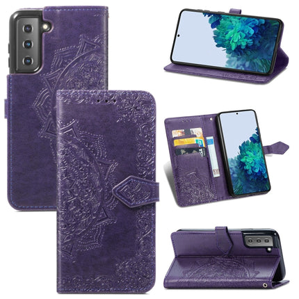 For Samsung Galaxy S22+ 5G Mandala Flower Embossed Horizontal Flip Leather Case with Holder & Card Slots & Wallet & Lanyard(Purple)-garmade.com