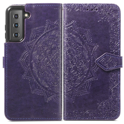 For Samsung Galaxy S22+ 5G Mandala Flower Embossed Horizontal Flip Leather Case with Holder & Card Slots & Wallet & Lanyard(Purple)-garmade.com