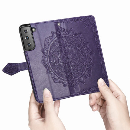 For Samsung Galaxy S22+ 5G Mandala Flower Embossed Horizontal Flip Leather Case with Holder & Card Slots & Wallet & Lanyard(Purple)-garmade.com