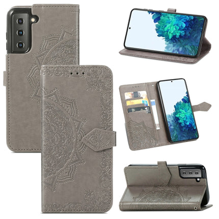 For Samsung Galaxy S22+ 5G Mandala Flower Embossed Horizontal Flip Leather Case with Holder & Card Slots & Wallet & Lanyard(Gray)-garmade.com
