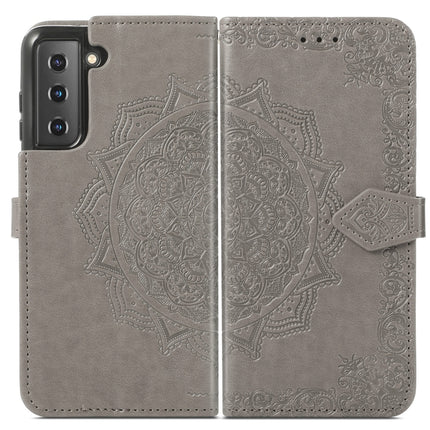 For Samsung Galaxy S22+ 5G Mandala Flower Embossed Horizontal Flip Leather Case with Holder & Card Slots & Wallet & Lanyard(Gray)-garmade.com