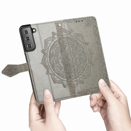 For Samsung Galaxy S22+ 5G Mandala Flower Embossed Horizontal Flip Leather Case with Holder & Card Slots & Wallet & Lanyard(Gray)-garmade.com
