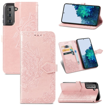 For Samsung Galaxy S22+ 5G Mandala Flower Embossed Horizontal Flip Leather Case with Holder & Card Slots & Wallet & Lanyard(Rose Gold)-garmade.com