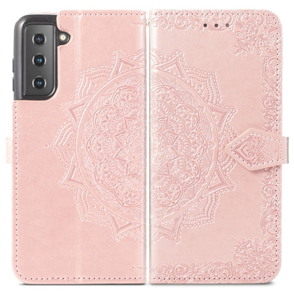 For Samsung Galaxy S22+ 5G Mandala Flower Embossed Horizontal Flip Leather Case with Holder & Card Slots & Wallet & Lanyard(Rose Gold)-garmade.com