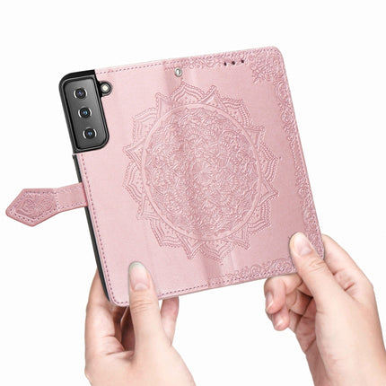 For Samsung Galaxy S22+ 5G Mandala Flower Embossed Horizontal Flip Leather Case with Holder & Card Slots & Wallet & Lanyard(Rose Gold)-garmade.com