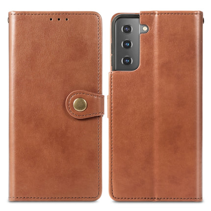 For Samsung Galaxy S22 5G Solid Color Leather Buckle Phone Case(Brown)-garmade.com