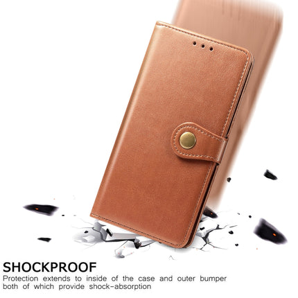 For Samsung Galaxy S22 5G Solid Color Leather Buckle Phone Case(Brown)-garmade.com