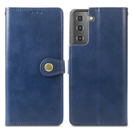 For Samsung Galaxy S22 5G Solid Color Leather Buckle Phone Case(Blue)-garmade.com