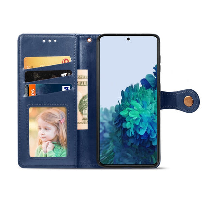 For Samsung Galaxy S22 5G Solid Color Leather Buckle Phone Case(Blue)-garmade.com