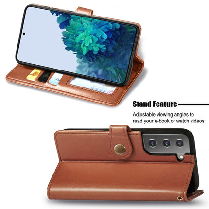 For Samsung Galaxy S22+ 5G Solid Color Leather Buckle Phone Case(Brown)-garmade.com