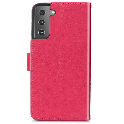 For Samsung Galaxy S22 5G Four-leaf Clasp Embossed Leather Phone Case with Lanyard & Card Slot & Wallet & Bracket Function(Magenta)-garmade.com