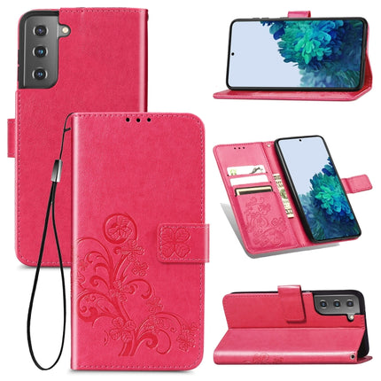 For Samsung Galaxy S22+ 5G Four-leaf Clasp Embossed Leather Phone Case with Lanyard & Card Slot & Wallet & Bracket Function(Magenta)-garmade.com