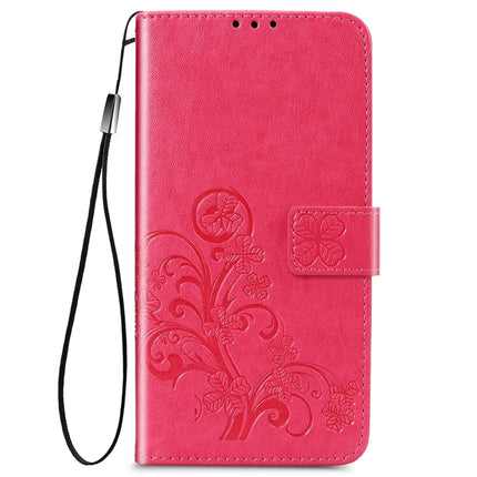 For Samsung Galaxy S22+ 5G Four-leaf Clasp Embossed Leather Phone Case with Lanyard & Card Slot & Wallet & Bracket Function(Magenta)-garmade.com