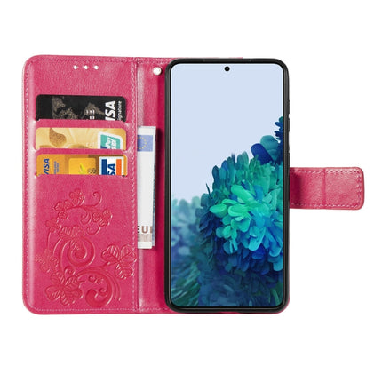 For Samsung Galaxy S22+ 5G Four-leaf Clasp Embossed Leather Phone Case with Lanyard & Card Slot & Wallet & Bracket Function(Magenta)-garmade.com