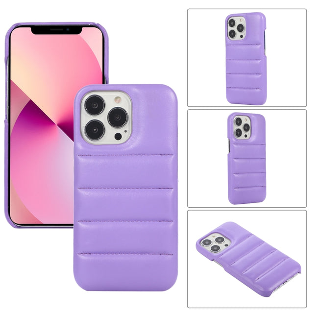 Thick Down Jacket Soft PU Phone Case For iPhone 13 (Purple)-garmade.com
