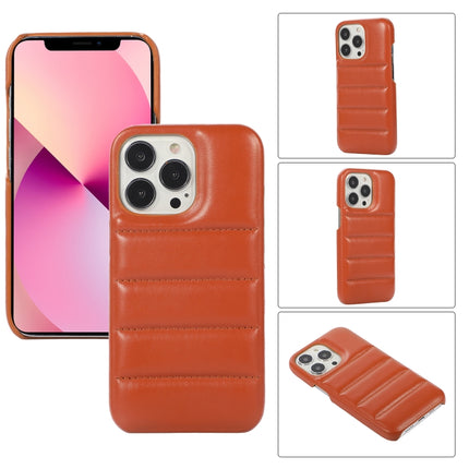 Thick Down Jacket Soft PU Phone Case For iPhone 13 (Brown)-garmade.com