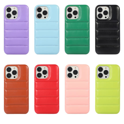Thick Down Jacket Soft PU Phone Case For iPhone 13 (Light Green)-garmade.com