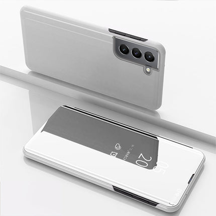 For Samsung Galaxy S22 Plus 5G Plated Mirror Horizontal Flip Leather Case with Holder(Silver)-garmade.com