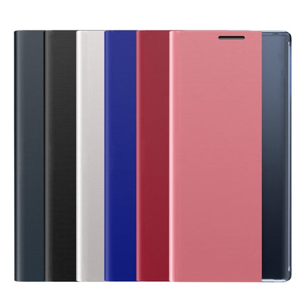For Samsung Galaxy S22 5G Side Display Magnetic Flip Plain Cloth + PC Case with Holder & Sleep / Wake-up Function(Sky Blue)-garmade.com