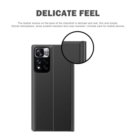 For Samsung Galaxy S22 5G Side Display Magnetic Flip Plain Cloth + PC Case with Holder & Sleep / Wake-up Function(Red)-garmade.com