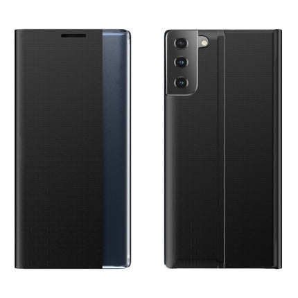 For Samsung Galaxy S22+ 5G Side Display Magnetic Flip Plain Cloth + PC Case with Holder & Sleep / Wake-up Function(Black)-garmade.com