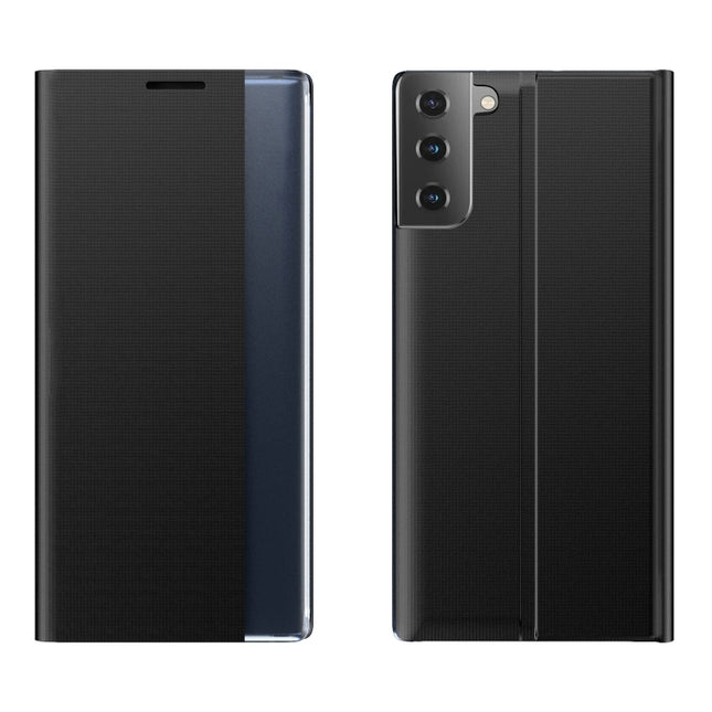 For Samsung Galaxy S22+ 5G Side Display Magnetic Flip Plain Cloth + PC Case with Holder & Sleep / Wake-up Function(Black)-garmade.com