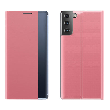 For Samsung Galaxy S22+ 5G Side Display Magnetic Flip Plain Cloth + PC Case with Holder & Sleep / Wake-up Function(Rose Gold)-garmade.com