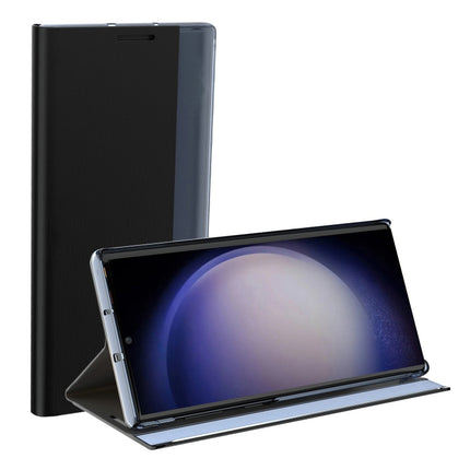 For Samsung Galaxy S22+ 5G Side Display Magnetic Flip Plain Cloth + PC Case with Holder & Sleep / Wake-up Function(Red)-garmade.com