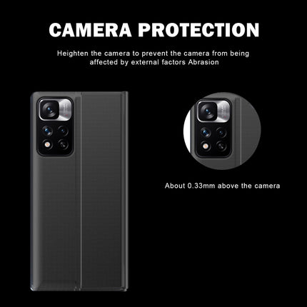 For Samsung Galaxy S22+ 5G Side Display Magnetic Flip Plain Cloth + PC Case with Holder & Sleep / Wake-up Function(Dark Blue)-garmade.com